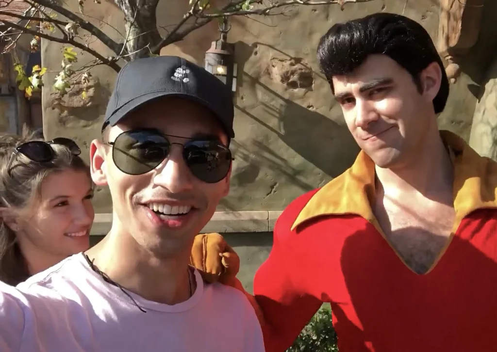 JoJo Crichton and the character Gaston at Magic Kingdom in Walt Disney World