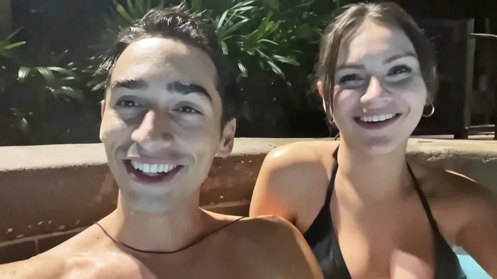 JoJo Crichton and girlfriend Krista Lynn in hot tub at Disney's Animal Kingdom Lodge