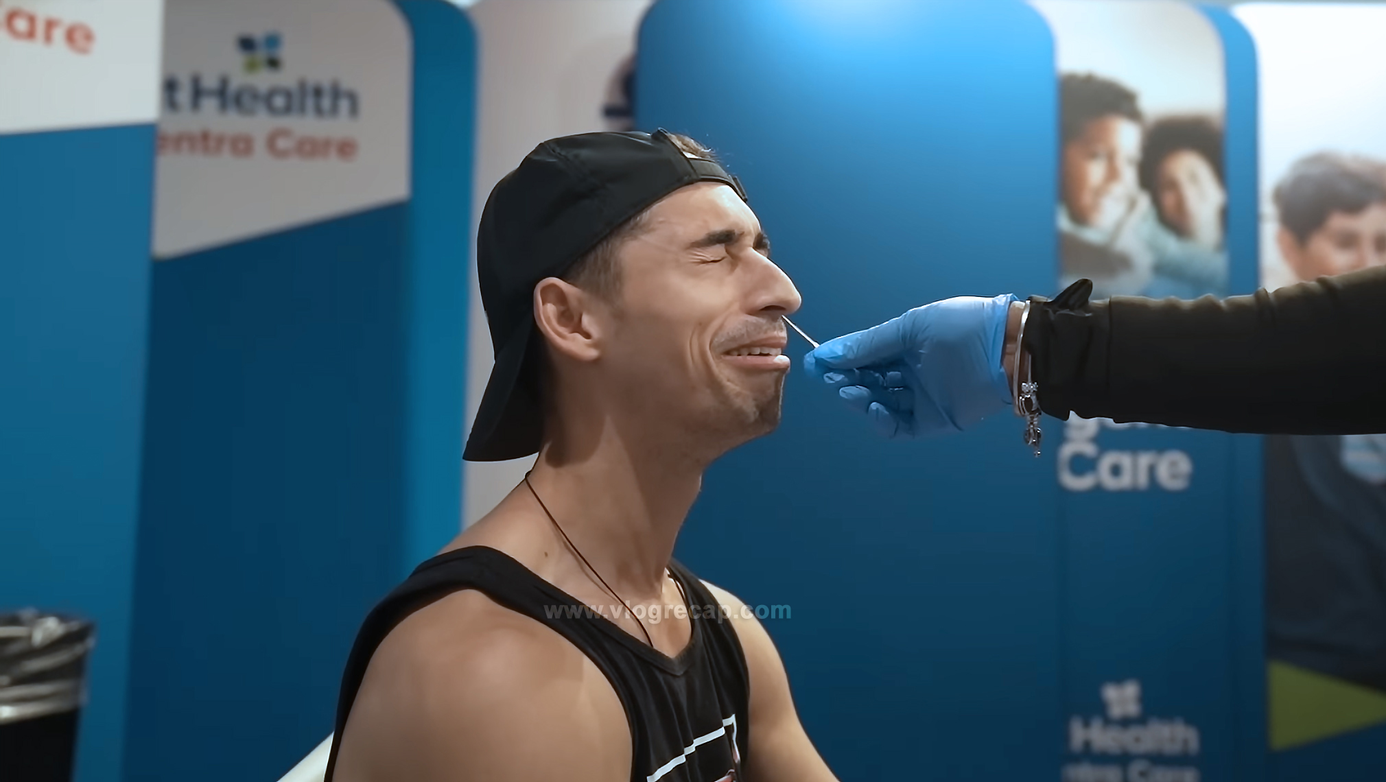 JoJo Crichton getting a nasal swab Covid test