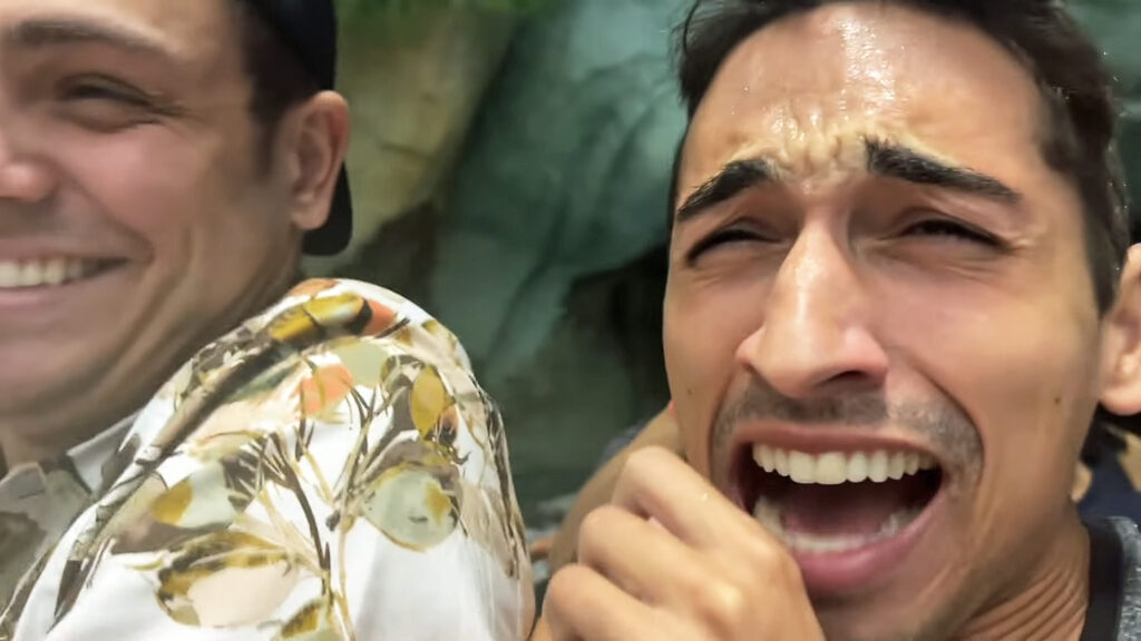 JoJo Crichton riding the Flintstones log flume ride at Warner Bros World at Abu Dhabi