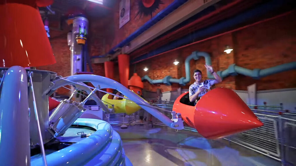 Jake Mulln rides Jake on Tweety's Wild Wockets at Warner Bros Word in Abu Dhabi
