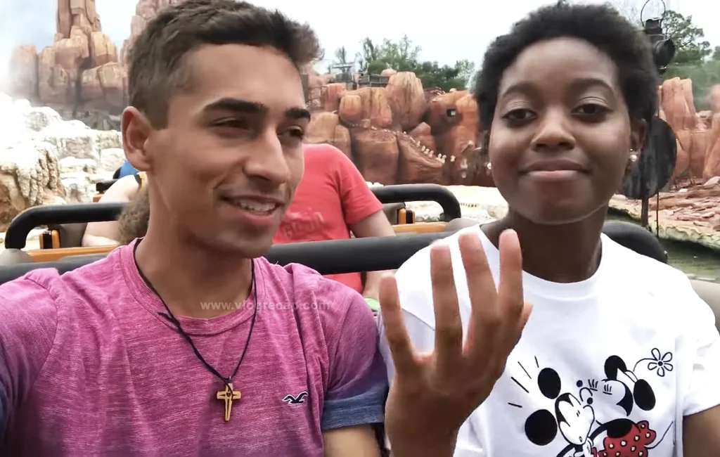 JoJo on Big Thunder Mountain with fellow vlogger Brianna 
