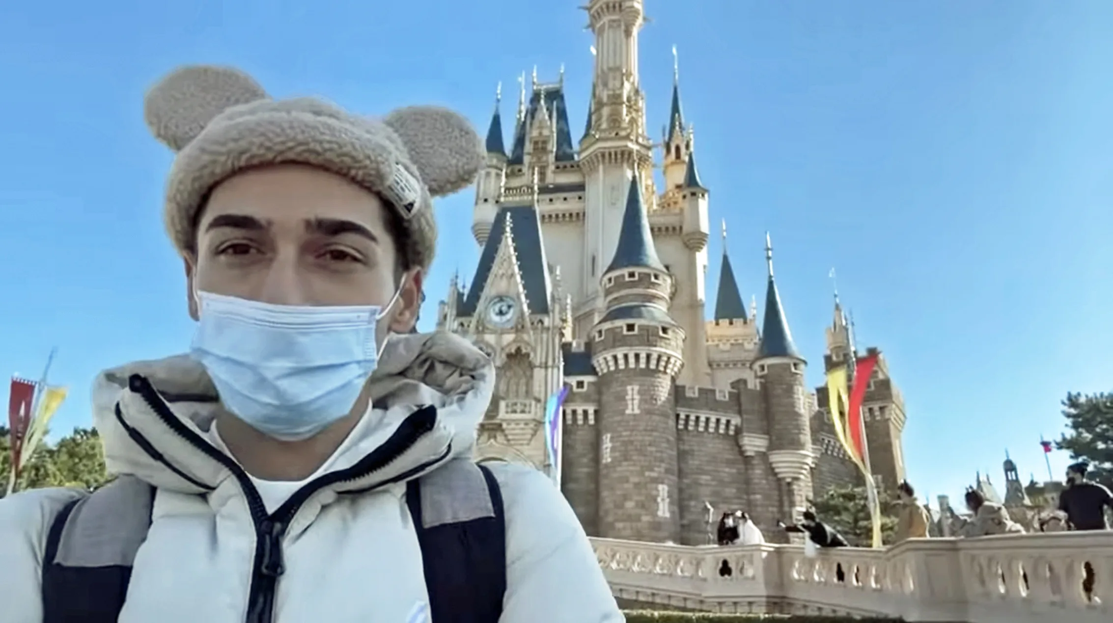 JoJo Crichton in front of Cinderella Castle at Tokyo Disneyland