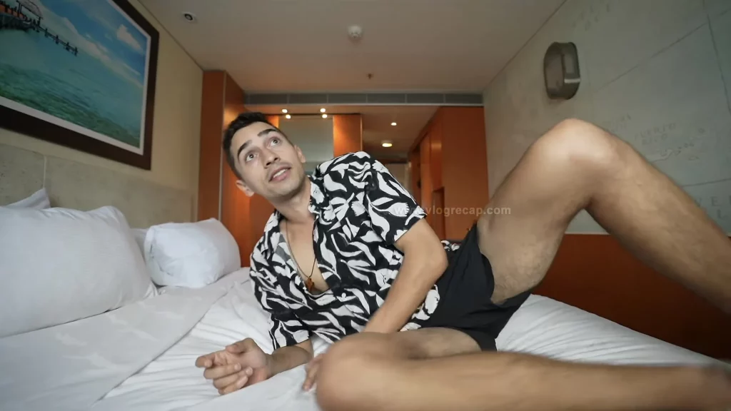 JoJo Crichton wary of bugs in his cabin on Margaritaville at Sea Paradise