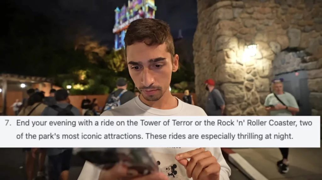 JoJo Crichton consulting ChatGPT to plan his trip to Hollywood Studios