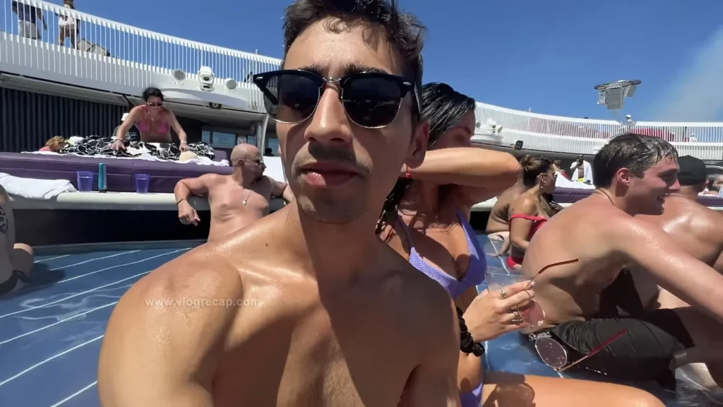 JoJo Crichton at pool on Virgin Voyages’ Scarlet Lady cruise ship