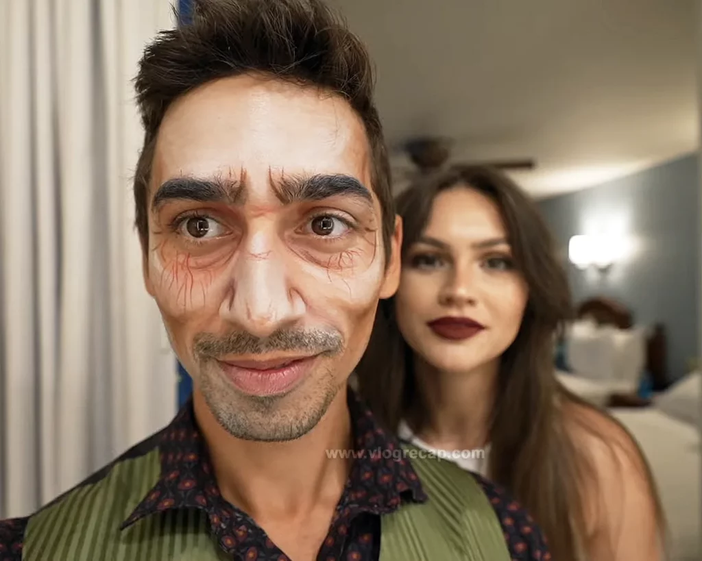 JoJo Crichton wearing makeup, with girlfriend Krista, for Halfway to Halloween event at Walt Disney World