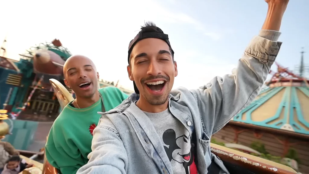Jason Jete Jeter and JoJo Crichton riding the Orbitron at Disneyland Paris