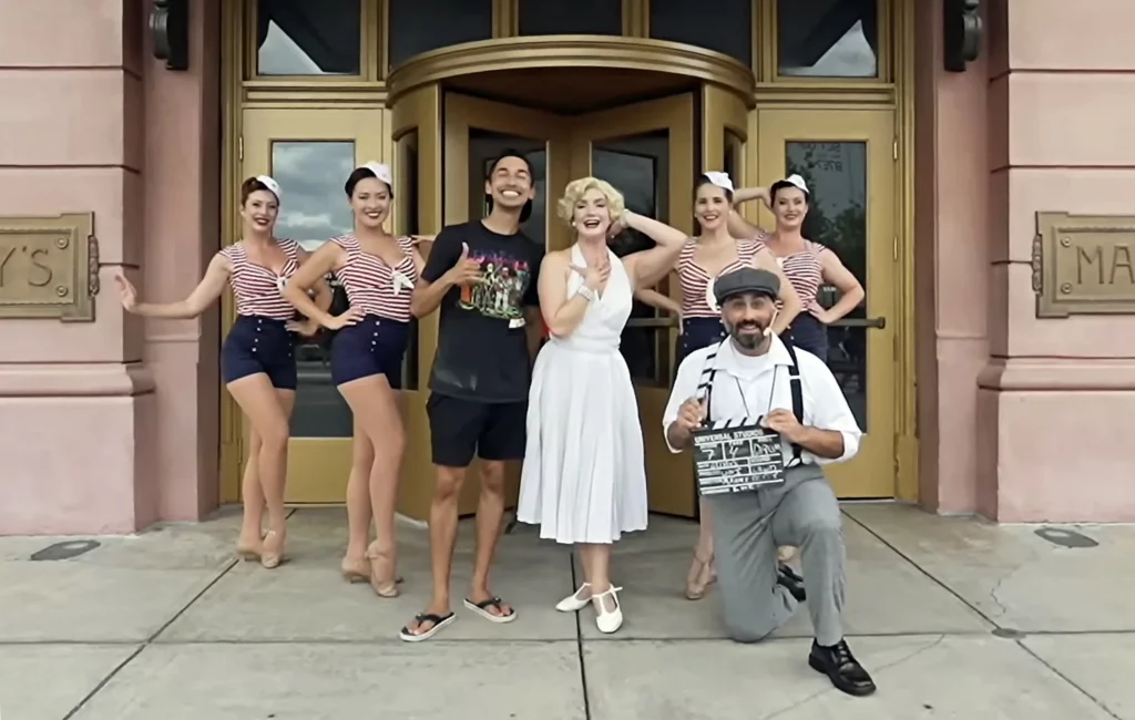 Ben Ptashinsky-Skinner (Equity Ben) performing at Universal Studios with Marilyn Monroe