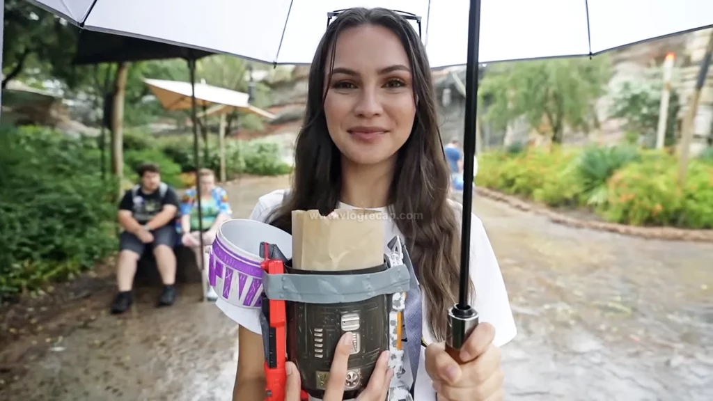 Krista Lynn holding new droid popcorn bucket