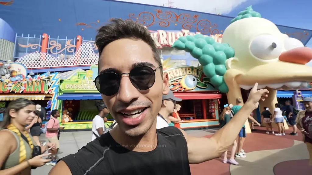 JoJo Crichton showing his least favorite ride at Universal, The Simpsons Ride