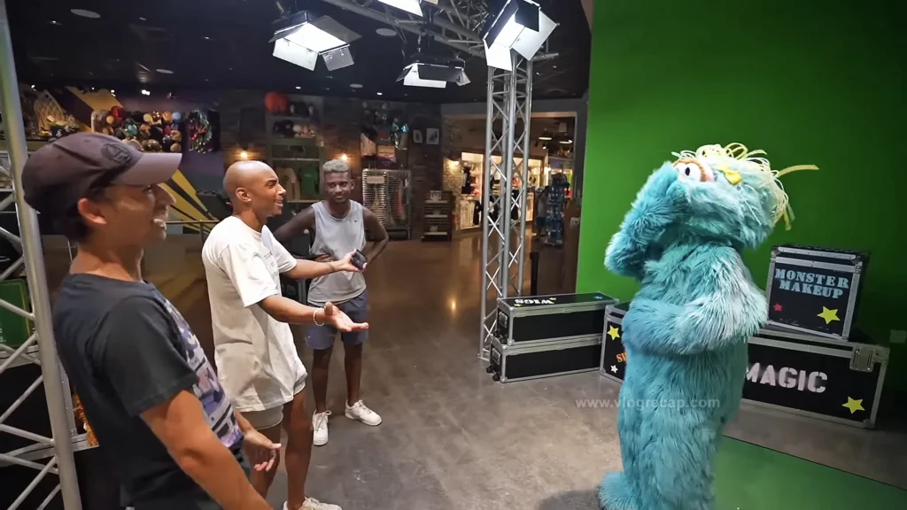 JoJo Crichton, Jete Jeter, and Farris Khan, with Rosita muppet.