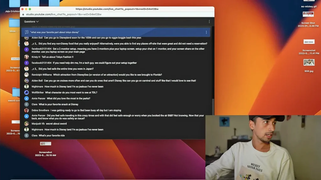 JoJo Crichton answering questions during YouTube livestream