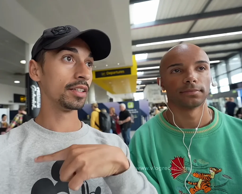 JoJo Crichton and Jete (Jason Jeter aka showmelovejete) at London Gatwick Airport