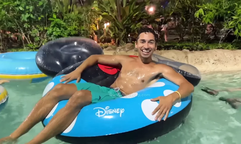 JoJo Crichton sitting on Minnie Mouse tube on Castaway Creek in Typhoon Lagoon
