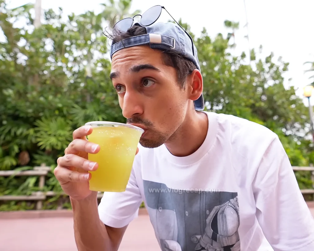 JoJo Crichton drinking a Adventuress Margarita from the new Indiana Jones bar, Indiana Jones Den of Destiny