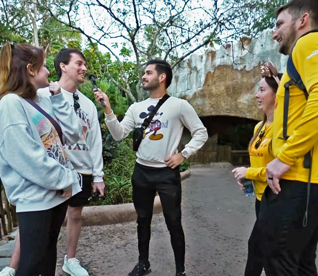 Kevin Mendez asking guests at Animal Kingdom Disney trivia