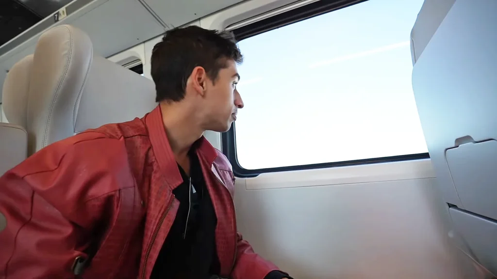 JoJo Crichton riding the Brightline train in Premium to Fort Lauderdale