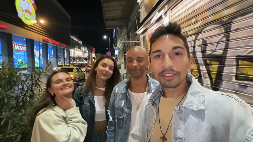 Jete and JoJo Crichton with new acquaintances Victoria and Kiara in Athens, Greece
